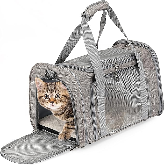 Mr. Pen- Pet Carrier, 17.5" x 11.2" x 11.5", Medium Size, Gray, Portable Travel Carrier for Small Pets, Cats & Small Dogs, Breathable Mesh, Safety Inner Leash, Side Pocket & Padded Shoulder Strap