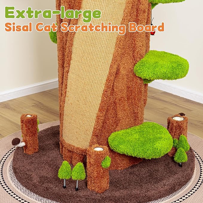 KAMABOKO 90.5" Tall Cat Tree for Indoor Cats, Large Cat Tower with Luxury Cat Condo, Cat Tree Tower with Soft Cushion, Scratching Board, Plush Platform＆ Top Perch, Green