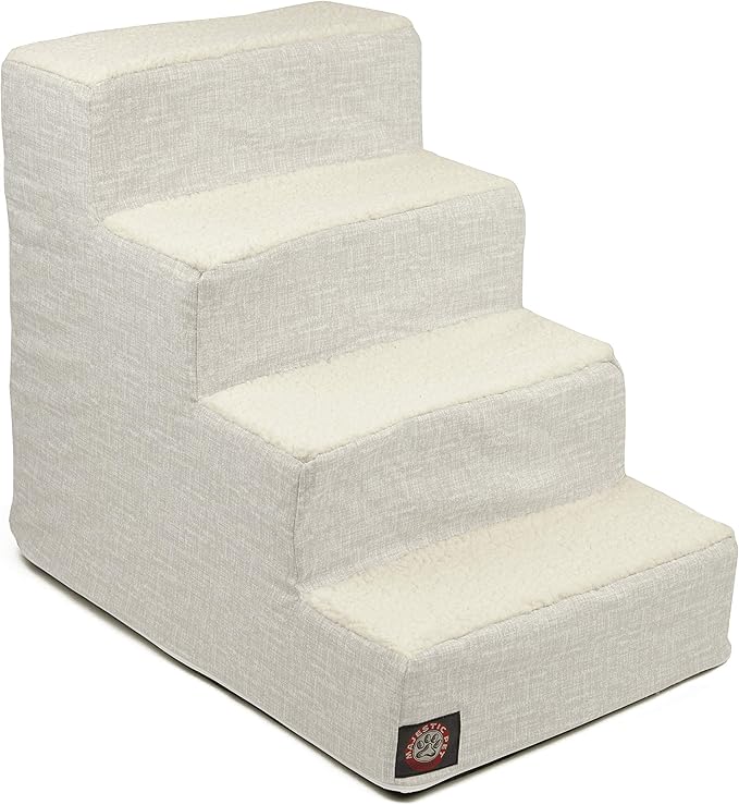 Majestic Pet 4 Step Portable Dog Stairs for Small Dogs to get on Bed Supports 25 lbs or Less – Dog Steps for High Bed with Machine Washable Cover – Pet Stairs for Cats Palette Heathered Gray