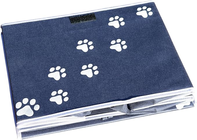 Feline Ruff Large Dog Toys Storage Box 16" x 12" Pet Toy Storage Basket with Lid. Perfect Collapsible Canvas Bin for Cat Toys and Accessories Too! (Blue)