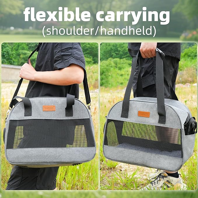 Cat Carrier for Small Cats Dogs, Soft-Sided Pet Carrier for Cats Puppies Small Pets, Lightweight Comfortable Travel Cat Dog Carrier (Grey)