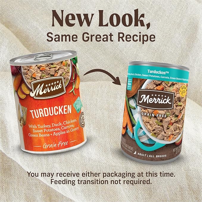 Merrick Grain Free Wet Dog Food, Premium And Wholesome Gluten Free Canned Adult Dog Food, Turducken Recipe - (Pack of 12) 12.7 oz. Cans