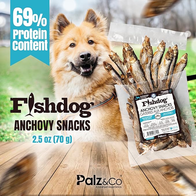 Palz&Co Fishdog Anchovy Snacks, 2.46 oz - Air-Dried Whole Anchovies, Single Ingredient Dog & Cat Treats, Grain-Free Omega-3 Rich Fish Snacks