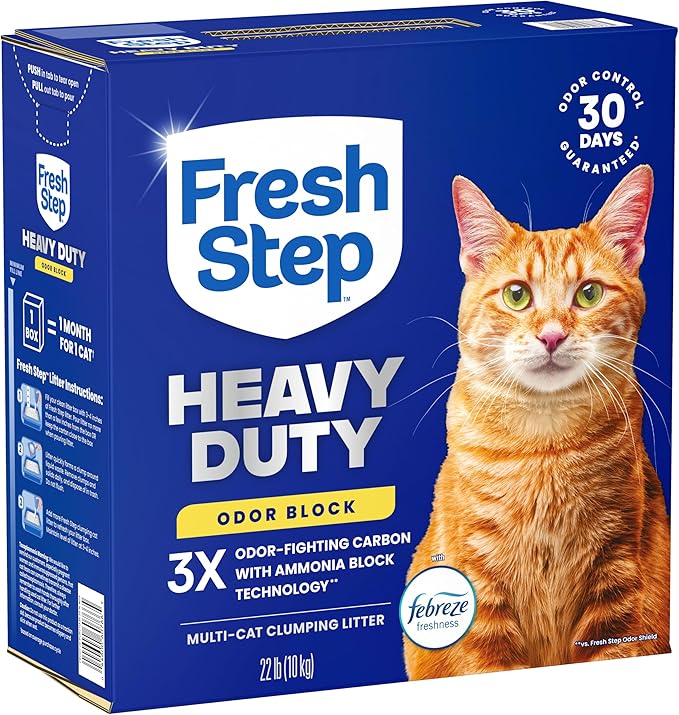 Fresh Step Heavy Duty Odor Block Multi Cat Clumping Litter with Febreze, 22 lb (Package May Vary)
