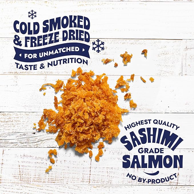 Finfare Freeze Dried Cat Food Toppers, Salmon Sprinkles, Grain Free Meal Toppers for Cats to Support Taste & Nutrition - High Protein & Omega-3s, Crafted in USA, 1.3oz