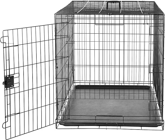 Amazon Basics Portable, Foldable Metal Wire Dog Crate with Removable Tray, Divider Panel, Easy to Assemble, for Large Dogs, 48 x 30 x 32.5 in, Black