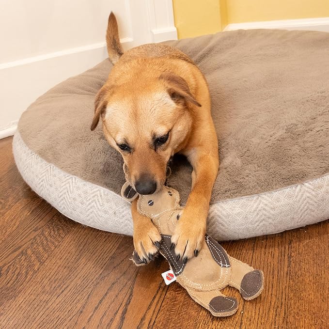 SPOT Dura-Fused Leather Barnyard Animals - Stuffed Dog Toy with Squeaker, Real Leather & Jute Fabric, for Light to Moderate Chewers, Great for Adult Dogs and Puppies - 11in, Assorted Styles, 1 Piece