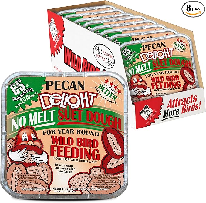 C&S Pecan Delight No Melt Suet Dough, Suet Cakes for Wild Birds Including Nuthatches, Woodpeckers, Chickadees and More, 11.75 Ounces, Pack of 8
