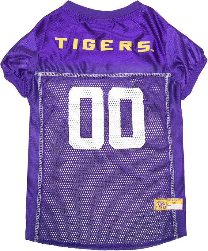 Pets First NCAA College LSU Tigers Mesh Jersey for DOGS & CATS, Large. Licensed Dog Jersey with your Favorite Football/Basketball College Team