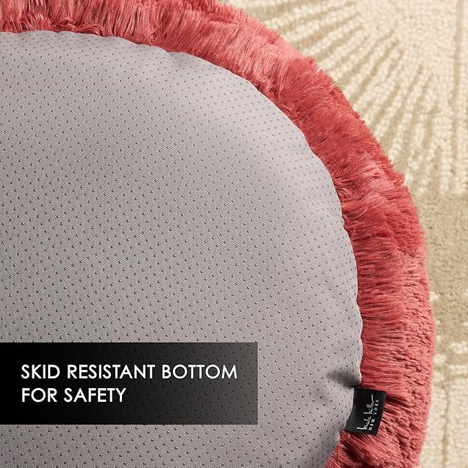 Nicole Miller New York PET Ellie Fuzzy Solid Donut Pet Bed, Plush, Cozy & Calming, Non-Slip Bottom, 100% Machine Washable, Burgundy Rose, X-Small 19"x19"x7" Round