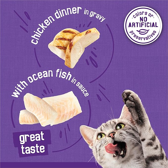 Purina Friskies Meaty Bits with Ocean Fish and Chicken Dinner in Gravy Multi Cat Wet Cat Food Variety Pack - 13.5 Ounces (Pack of 12)