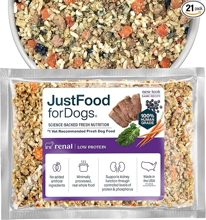 Just Food For Dogs Vet RX Frozen Fresh Prescription Dog Food, Human Grade, Vet Recommended Fresh Pet Meal or Toppers, Limited Ingredient, Prescription Diet, Renal Support 18 oz - 21 Pack