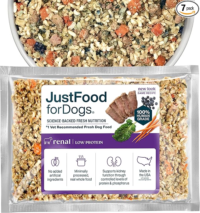 Just Food For Dogs Vet RX Frozen Fresh Prescription Dog Food, Human Grade, Vet Recommended Fresh Pet Meal or Toppers, Limited Ingredient, Prescription Diet, Renal Support 72 oz - 7 Pack