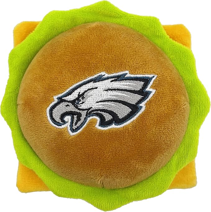 NFL Philadelphia Eagles Cheese Burger Plush Dog & CAT Squeak Toy - Cutest Stadium HAMBERGER Snack Plush Toy for Dogs & Cats with Inner Squeaker & Beautiful Football Team Name/Logo