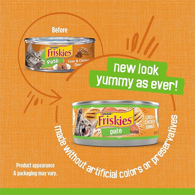 Friskies Purina Wet Cat Food Pate, Liver and Chicken Dinner - 5.5 oz. Cans (Pack of 48)