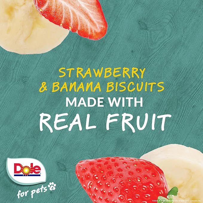 Dole for Pets Dog Biscuits Assorted Banana + Strawberry Mix, Real Fruit Flavor Vegan Crunchy Treats, No Wheat Corn Soy or Artificial Additives, Bite Size Training Snacks for Dogs, 7 Oz (Pack of 2)