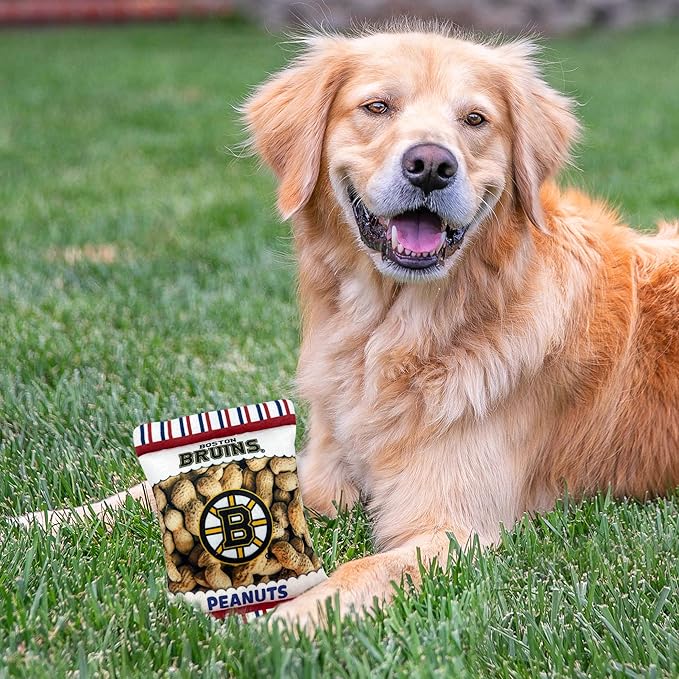 Pets First NHL Boston Bruins Crinkle Fine Plush Dog & Cat Squeak Toy - Cutest Stadium Peanuts Snack Plush Toy for Dogs & Cats with Inner Squeaker and Beautiful Hockey Team Name/Logo