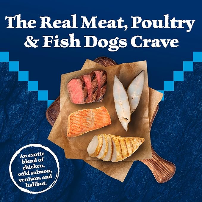Blue Buffalo Wilderness Denali Dinner Wet Dog Food, High-Protein & Grain-Free Wild Salmon, Venison & Halibut, 12.5-oz Can (12 Count)