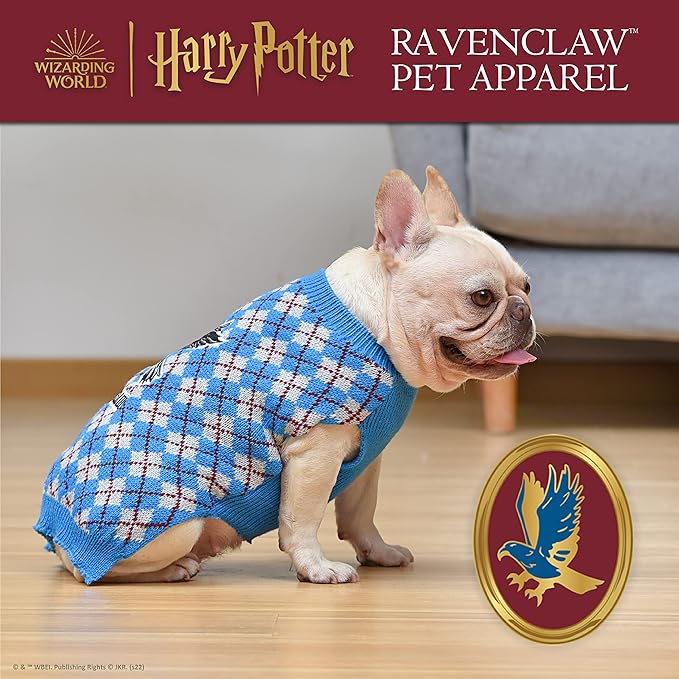 Harry Potter Ravenclaw Dog Sweater - Pet Outerwear for Dogs - Officially Licensed Dog Apparel & Accessories for Hogwarts Houses, Size Medium