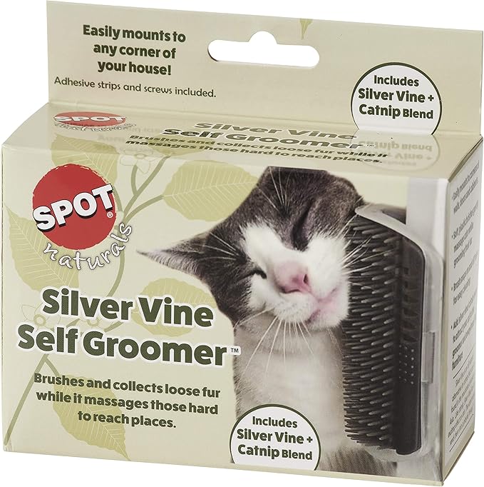 SPOT Naturals Silver Vine Cat Self Groomer, Includes Silver Vine and Catnip Blend and Easily Mounts to Any Corner of Your House, Quick Cleaning