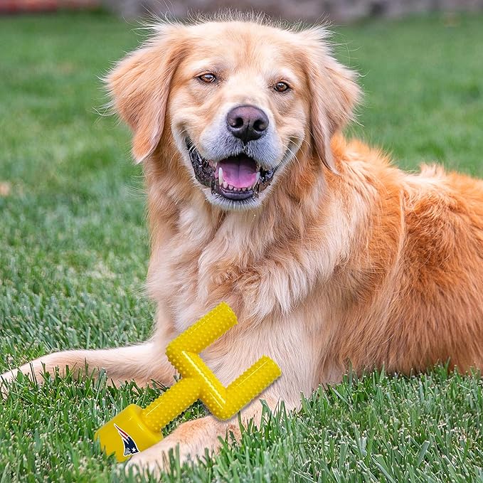 NFL New England Patriots Mega-Chew Hard Nylon Bacon-Flavored Dog Bone Football Goal Post Chew Toy. Interactive Tasty Fun Chew Toy, Indestructible & Durable