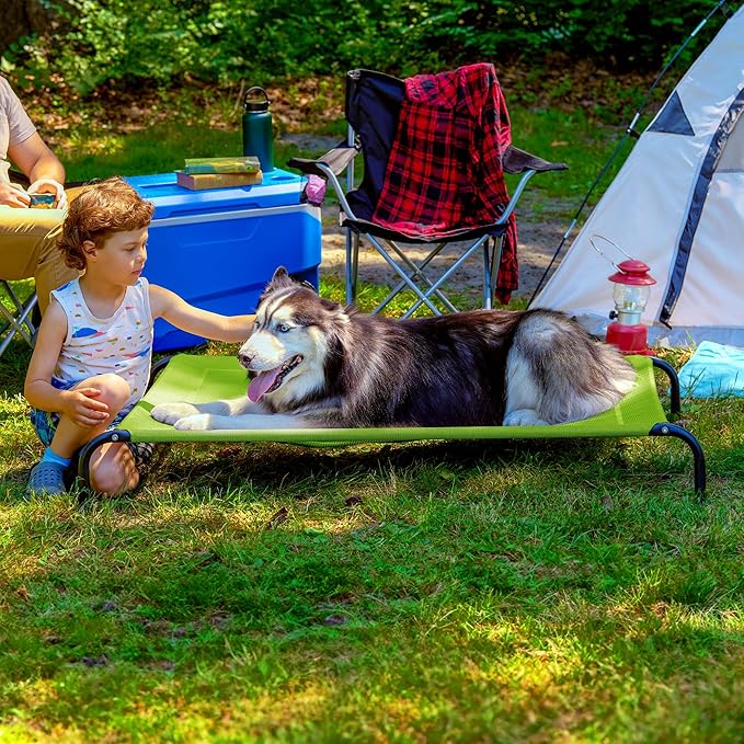 Furhaven Elevated Pet Cots - Cooling & Breathable Nylon Mesh Hammock for Large Dogs/Easy-to-Assemble/Durable and Reinforced/Perfect for Rest & Relaxation Outdoors - Gecko Green, Extra Large