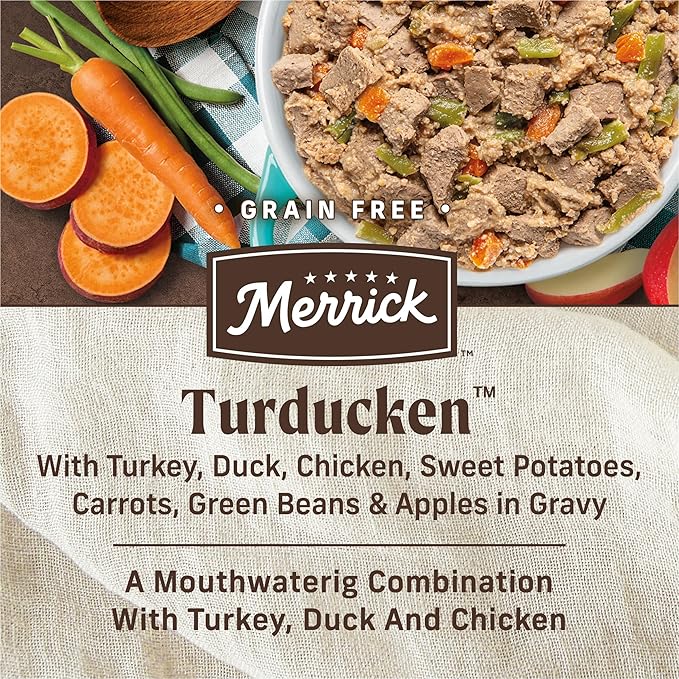 Merrick Grain Free Wet Dog Food, Premium And Wholesome Gluten Free Canned Adult Dog Food, Turducken Recipe - (Pack of 12) 12.7 oz. Cans