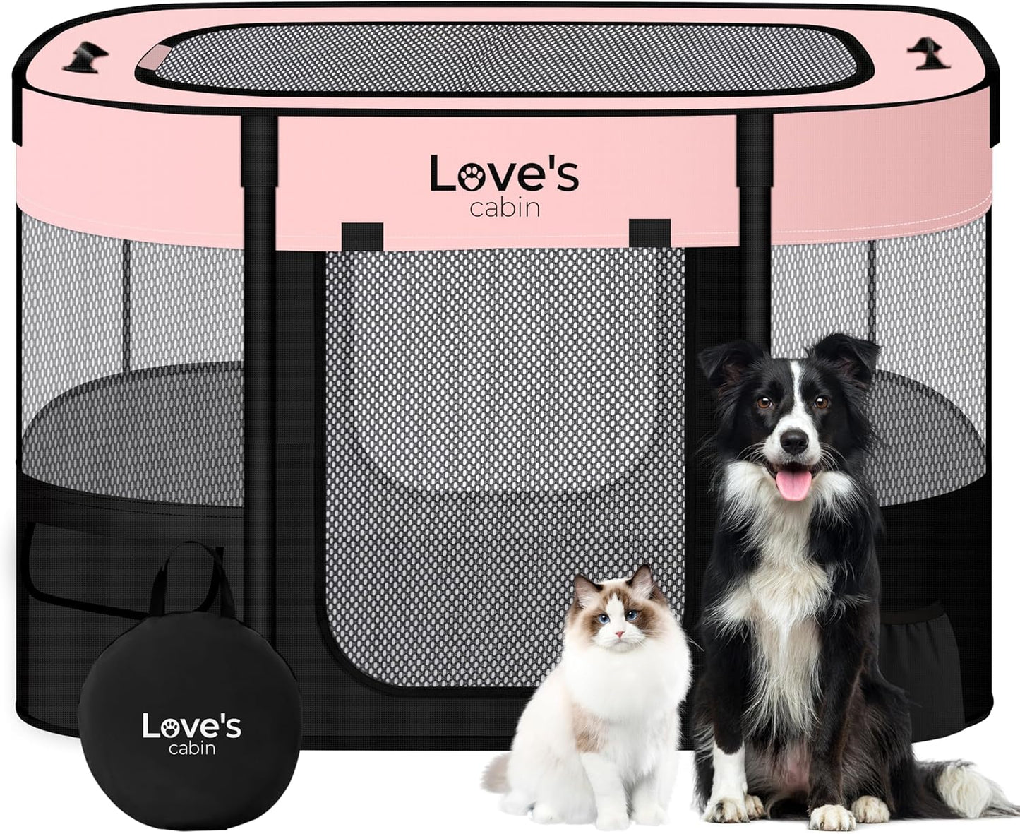 Love's cabin Pet Puppy Dog Playpen, Medium Dog Tent Crates Cage Indoor/Outdoor, Portable Exercise Playpen for Cat, Foldable Pop Up Dog Kennel Playpen with Carring Case (M, Pink)