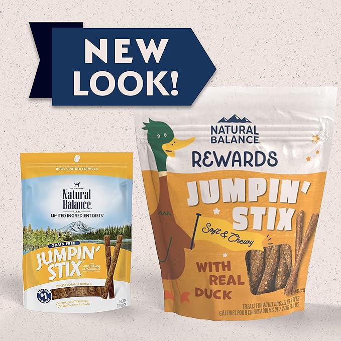 Natural Balance Limited Ingredient Rewards Jumpin' Stix, Grain-Free Dog Treats for Adult Dogs of All Breeds, Duck Recipe, 10 Ounce (Pack of 1)