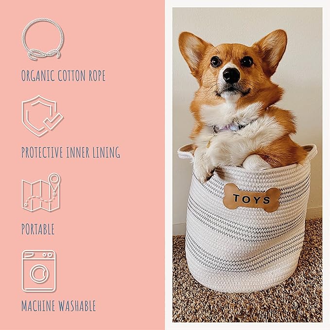 Park Life Designs Cotton Dog and Cat Toy Storage Bin, White-Gray Zigzag, 12-Inch | Collapsible Fabric Organizer | Stylish Florence Design | Lightweight, Durable Canvas