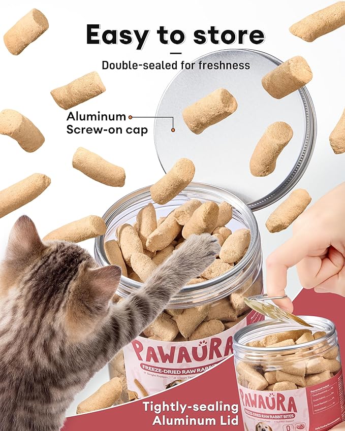 Freeze-Dried Raw Rabbit Treats & Food for Dogs & Cats - 97% Meat & Organs - Single Ingredient Rabbit Mini Nibs - Grain-Free Dog & Cat Food Topper, Mixer or Snack - 3.5 oz