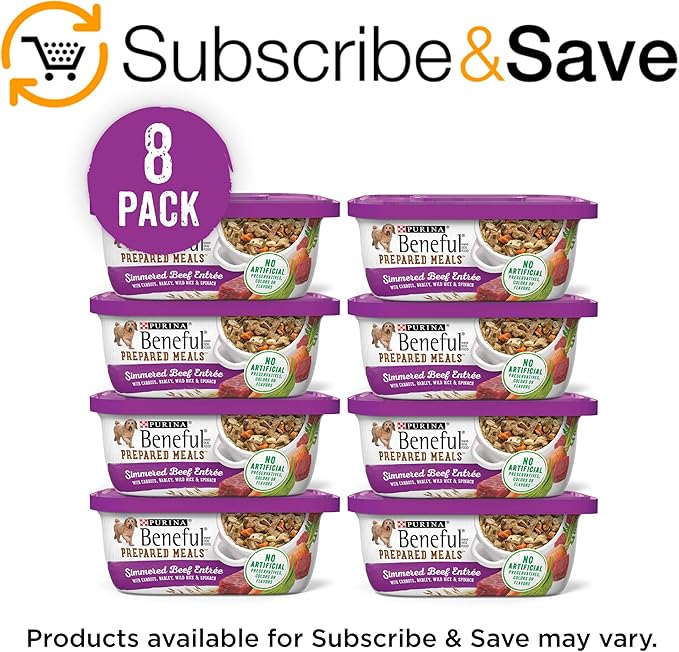 Beneful Purina Dog Food Freshly Prepared Meals Simmered Beef Entree with Carrots, Barley, Wild Rice and Spinach - 10 oz. Tubs, 8 Count (Pack of 2)