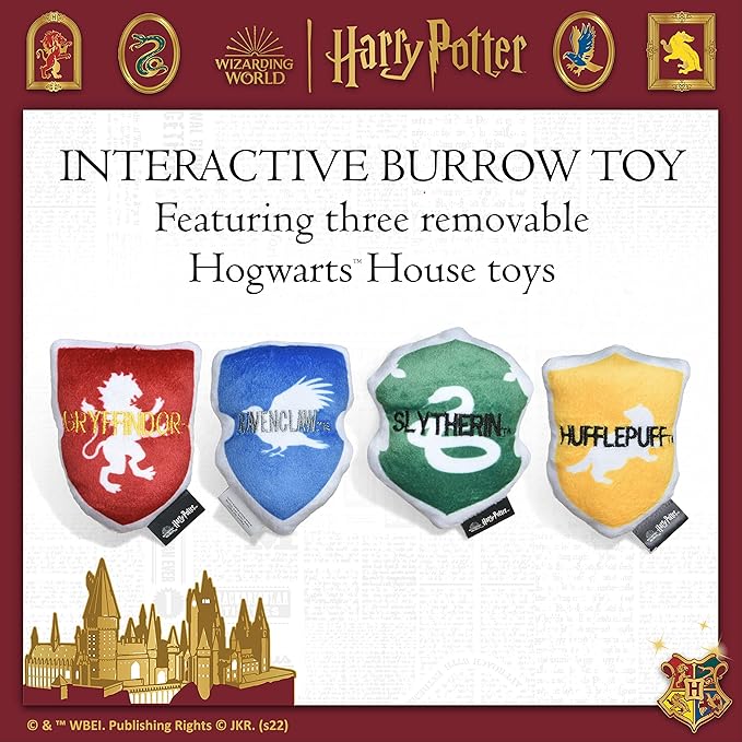 Harry Potter House Sorting Hat Burrow Pet Toy | Dog Toy Sorting Hat with House Plush Removable Parts | Sorting Hat Burrow Toy for Dogs | Crinkle Dog Toy, Dog Chew Toys 10 inch