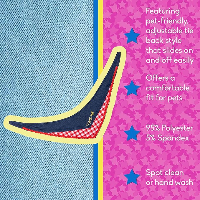 Doggy Parton Blue Printed Denim & Gingham Print Bandana for Pets, Medium/Large (22120720)
