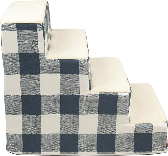 Majestic Pet Portable Pet Stairs | Soft Sherpa Steps Foam Feeling | Steps for Dogs & Cats | Dog & Cat Ramp | Indoor Only | Max Weight: up to 250 Lbs, 4 Step, Anderson Check Navy Blue