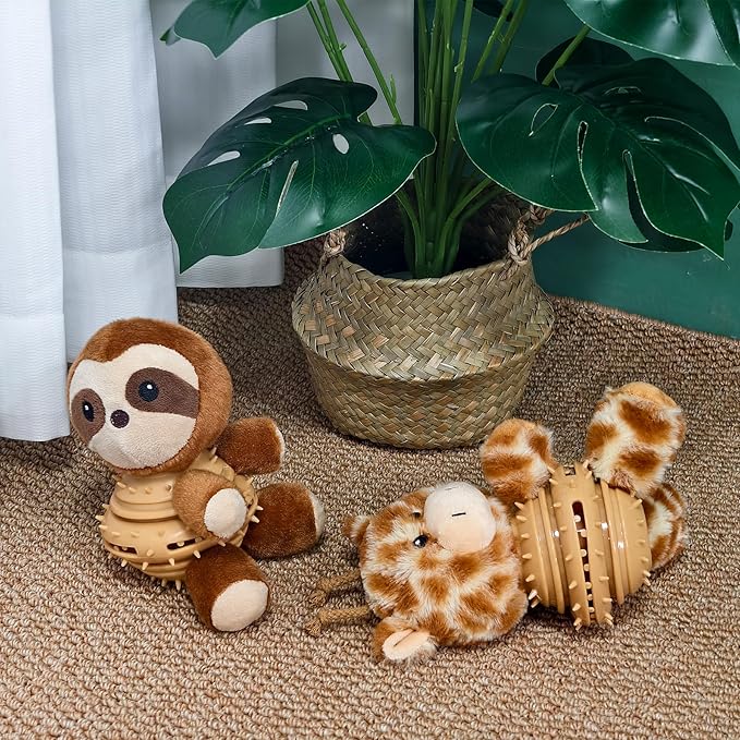 Giraffe Plush Squeaky Dog Toy with Rubber Treat Dispenser Puppy Teething Chew Toy Cute Fun Durable Multi-Functional Interactive Puzzle Dog Toy for Small Medium Large Dogs Toy Gift 21.5cm/8.46in