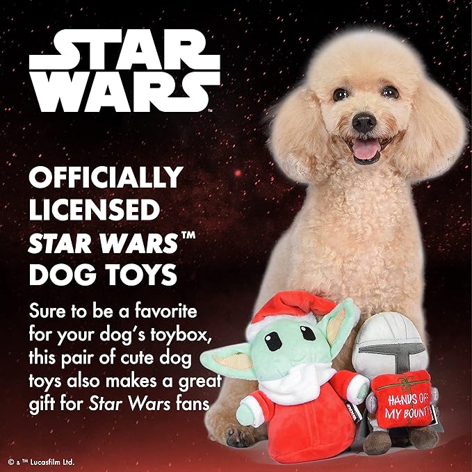 STAR WARS for Pets 6" Holiday 2Pc Set The Mandalorian w/Present & GROGU Santa Plush Set - 2pc | The Mandalorian Holiday Pet Products GROGU | The Child Squeaky Pet Toy Fans (FF24683)