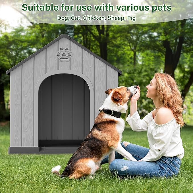 Bifanuo Large Dog House for Outdoor & Indoor, Waterproof Puppy Shelter with Air Vents & Elevated Floor, Easy Assemble Sturdy Dog Kennel for Large Dogs (Black, 36.2''L×38''W×38''H)