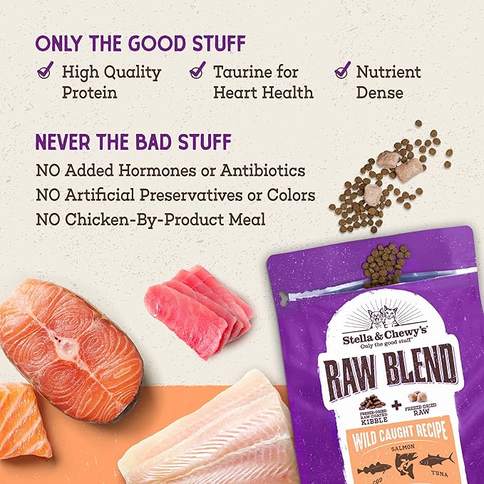 Stella & Chewy's Raw Blend Premium Kibble Cat Food – Grain Free, Protein Rich Meals – Wild-Caught Fish Recipe – 5 lb. Bag (Pack of 2)