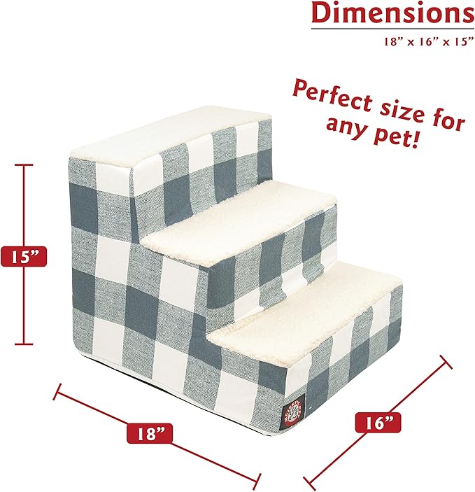 Majestic Pet Portable Pet Stairs | Soft Sherpa Steps Foam Feeling | Steps for Dogs & Cats | Dog & Cat Ramp | Indoor Only | Max Weight: up to 250 Lbs, 3 Step, Anderson Check Gunmetal Blue