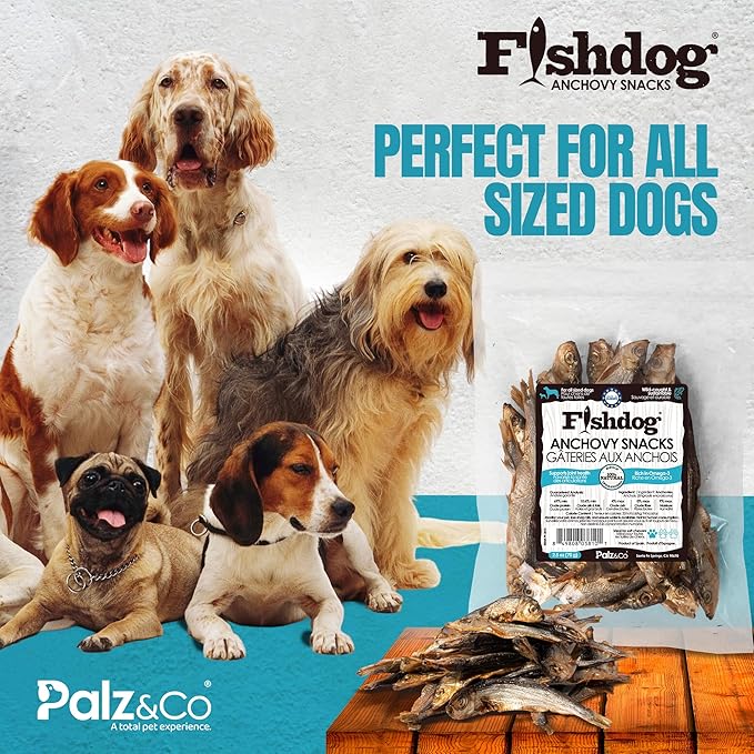 Palz&Co Fishdog Anchovy Snacks, 2.46 oz - Air-Dried Whole Anchovies, Single Ingredient Dog & Cat Treats, Grain-Free Omega-3 Rich Fish Snacks