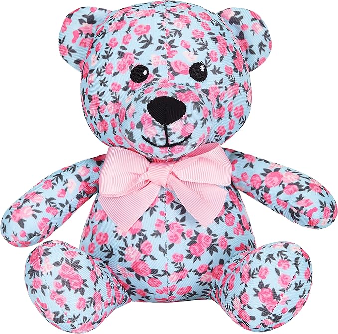 Blueberry Pet Gift Toys for Puppies & Dogs, 6", Made Well Cute Floral Print Light Blue Happy Bear Designer Squeak Plush Small Dog Toy