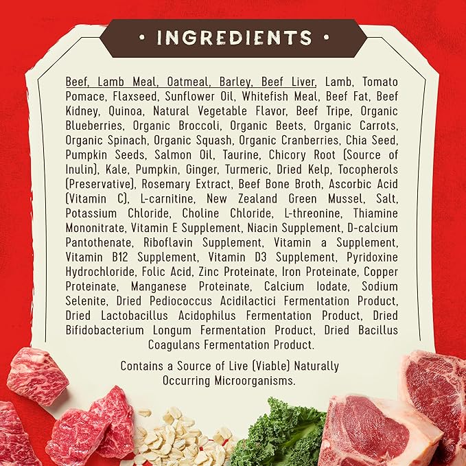 Stella & Chewy's SuperBlends Raw Blend Wholesome Grains Grass-Fed Beef, Beef Liver & Lamb Recipe with Superfoods, 3.25 lb. Bag (Pack of 2)