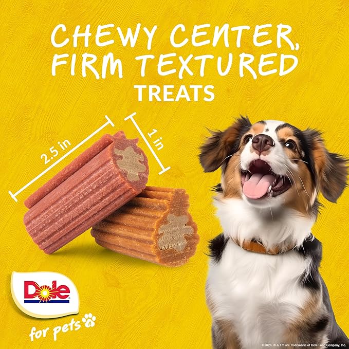 Dole for Pets Dog Chews, Assorted Strawberry + Pineapple Fruit-Flavored Treats, Real Fruit Flavor, No Artificial Colors Flavors or Preservatives, No Wheat Corn Soy, 7.05 Oz Bag