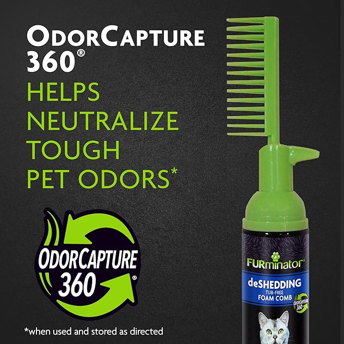 FURminator Tub-Free Deshedding Foam Comb, 3 Ounces, Grooming Comb for Cats Helps Freshen Coat and Reduce Odors with No Rinsing