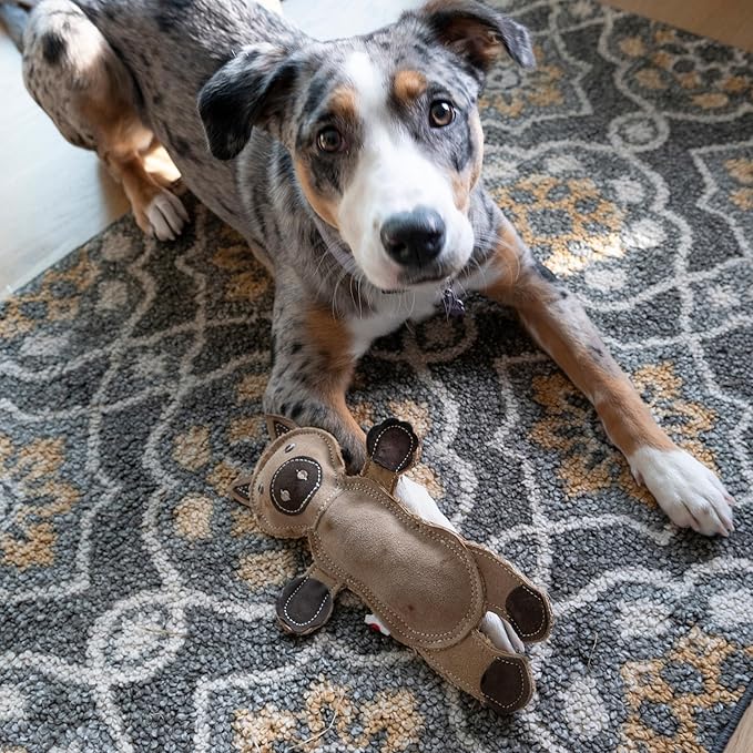 SPOT Dura-Fused Leather Barnyard Animals - Stuffed Dog Toy with Squeaker, Real Leather & Jute Fabric, for Light to Moderate Chewers, Great for Adult Dogs and Puppies - 11in, Assorted Styles, 1 Piece