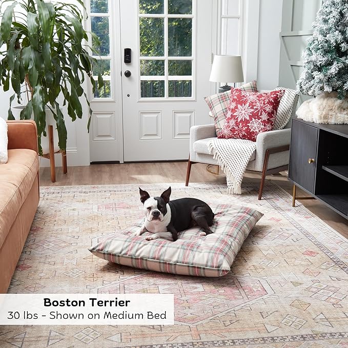 Happy Hounds Charlie Holiday Plaid Throw Pillow Dog Bed, Medium (42 x 30 in.)