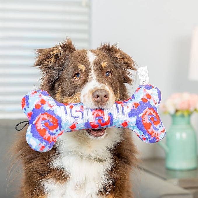 Huxley & Kent for Dogs | USA Pup Bone (Large) | 4th of July Funny Dog Toy | Power Plush Dog Toy with Squeaker | Dog Gift | Fun, Durable, and Safe | H&K Squeaky Dog Toy