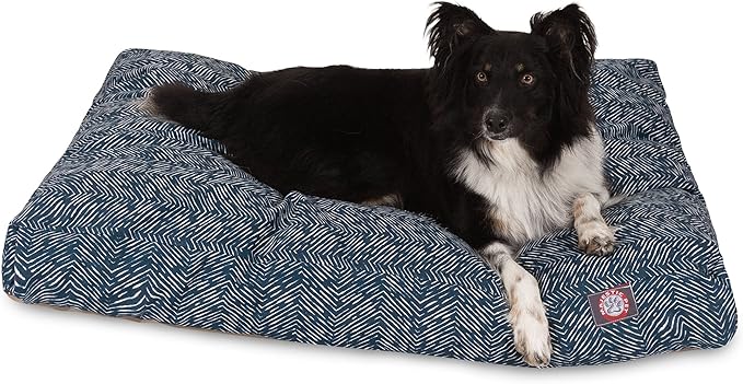 Teal Native Rectangle Indoor Outdoor Pet Dog Bed With Removable Washable Cover By Majestic Pet Products, Navy Blue, Medium