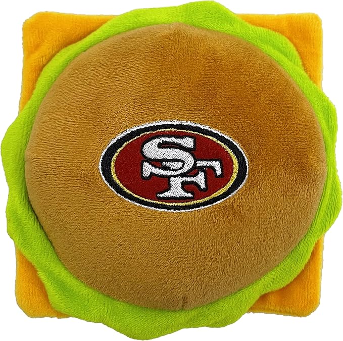 NFL SAN Francisco 49ERS Cheese Burger Plush Dog & CAT Squeak Toy - Cutest Stadium HAMBERGER Snack Plush Toy for Dogs & Cats with Inner Squeaker & Beautiful Football Team Name/Logo